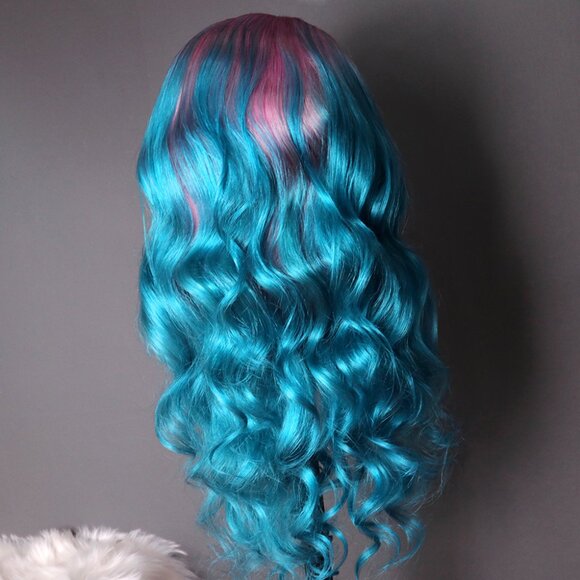 Blue Pink Ombre Lace Front Wig Virgin Human Hair Custom Color Wig - Picture 4 of 7